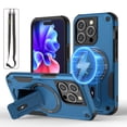 thumbnail image 1 of ELEHOLD Rugged for iPhone 15 Pro Magnetic Case Hybrid Hard PC Silicone Hidden Kickstand Drop-Protection Compatible with Mag Safe Accessories Shockproof Armor Case with Lanyard Strap,Darkblue, 1 of 8
