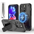 thumbnail image 1 of ELEHOLD Rugged for iPhone 15 Pro Max Magnetic Case Hybrid Hard PC Silicone Hidden Kickstand Drop-Protection Compatible with Mag Safe Accessories Shockproof Armor Case with Lanyard Strap,Black, 1 of 8