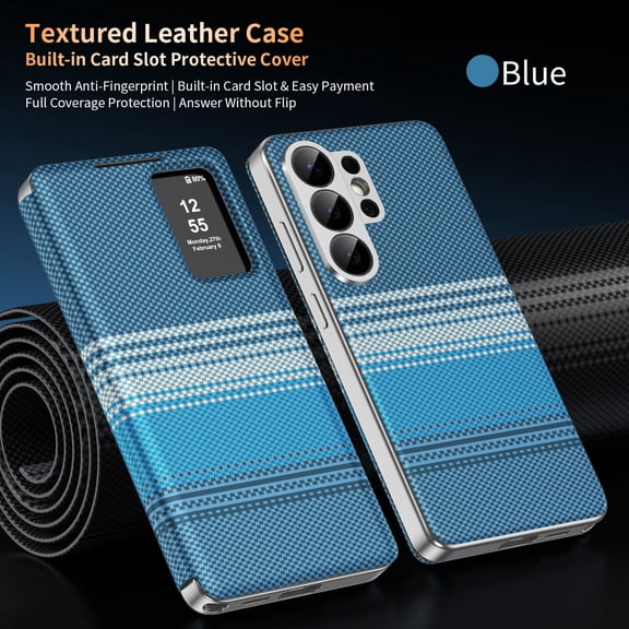 ELEHOLD S-View Window Flip Folio Cell Phone Case with Card Slot Wallet Cover for Samsung Galaxy S26, Blue