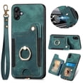 thumbnail image 1 of ELEHOLD for Samsung Galaxy A04E Case with Ring Holder, Galaxy A04E Wallet Case with RFID Blocking Card Holder Wristlet Strap, Magnetic Button Flip Folio Kickstand Shockproof Phone Cover,Green, 1 of 7