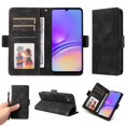 thumbnail image 1 of ELEHOLD For Samsung Galaxy A05 Leather Wallet Phone Case, Embossed Diamond Folio Flip Cover, Card Holder Cash Slot, Stand Support, Wrist Strap Lanyard -Black, 1 of 10