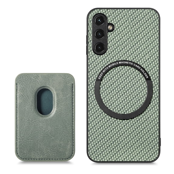 ELEHOLD for Samsung Galaxy A12 5G Magnetic Wallet Case with Detachable Back Card Holder Fiber Texture Design Full Body Protective Slim Shockproof Case, green