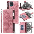 thumbnail image 1 of ELEHOLD for Samsung Galaxy A12 5G Multi-Function Wallet Case, Zipper Magnetic PU Leather Wrist Strap Card Holder Protective Wallet Stand for Women and Men Cover, pink, 1 of 5
