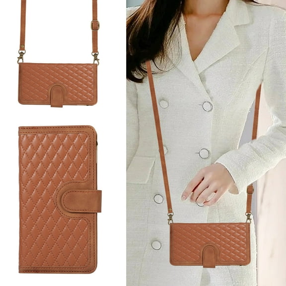 ELEHOLD for Samsung Galaxy A12 5G Wallet Case, Shockproof 9 Card Slots Detachable Adjustable Crossbody Necklace Lanyard Shoulder Strap Zipper Magnetic Leather Case, Brown