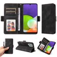 thumbnail image 1 of ELEHOLD For Samsung Galaxy A12 Leather Wallet Phone Case, Embossed Diamond Folio Flip Cover, Card Holder Cash Slot, Stand Support, Wrist Strap Lanyard -Black, 1 of 10