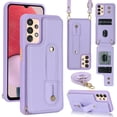 thumbnail image 1 of ELEHOLD Samsung Galaxy A13 4G Wallet Case, Flip Card Slots Magnetic Button Kickstand Function Non-Slip Wristband Crossbody Shoulder Strap for Samsung Galaxy A13 4G Fashion Leather Case,Purple, 1 of 7
