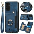 thumbnail image 1 of ELEHOLD for Samsung Galaxy A13 5G Case with Ring Holder, Galaxy A13 5G Wallet Case with RFID Blocking Card Holder Wristlet Strap, Magnetic Button Flip Folio Kickstand Shockproof Phone Cover,Blue, 1 of 10