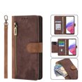 thumbnail image 1 of ELEHOLD for Samsung Galaxy A13 5G Luxury Wallet Case,PU Leather RFID Blocking Card Slots Zipper Pocket Magnetic Closure Kickstand Lanyard Shockproof Protective Case,Brown, 1 of 8