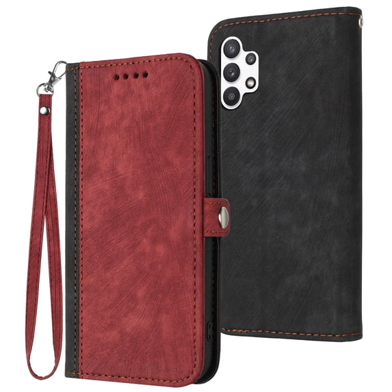 ELEHOLD for Samsung Galaxy A13 Wallet Case with Detachable Wrist Strap Handbag, Luxury PU Leather Flip Soft TPU Built-in Magnetic Card Slots Kickstand Function Shockproof Protective Cover Case,Red