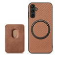 thumbnail image 1 of ELEHOLD for Samsung Galaxy A14 5G Magnetic Wallet Case with Detachable Back Card Holder Fiber Texture Design Full Body Protective Slim Shockproof Case, brown, 1 of 8