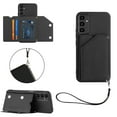 thumbnail image 1 of ELEHOLD for Samsung Galaxy A14 5G PU Leather Wallet Case with Card Holders Wrist Lanyard Handstrap Kickstand Function Shockproof Protective Wallet Cover for Samsung A14 5G,Black, 1 of 7