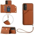 thumbnail image 1 of ELEHOLD for Samsung Galaxy A14 5G PU Leather Wallet Case with Card Holders Wrist Lanyard Handstrap Kickstand Function Shockproof Protective Wallet Cover for Samsung A14 5G,Brown, 1 of 7