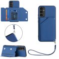 thumbnail image 1 of ELEHOLD for Samsung Galaxy A14 5G PU Leather Wallet Case with Card Holders Wrist Lanyard Handstrap Kickstand Function Shockproof Protective Wallet Cover for Samsung A14 5G,Blue, 1 of 7