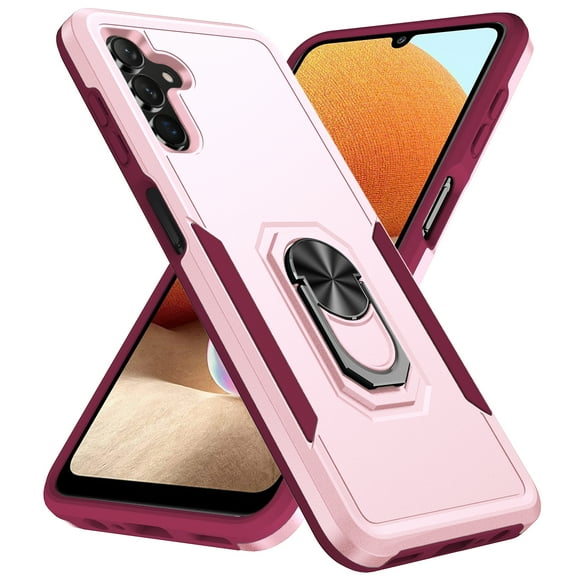 ELEHOLD for Samsung Galaxy A14 5G Rugged Case 360 Rotating Metal Ring Stand Kickstand Function Support Magnetic Car Mount Holder Shockproof Protective Case for Samsung A14 5G,Pink+Rose