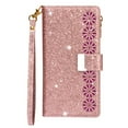 thumbnail image 1 of ELEHOLD for Samsung Galaxy A14 5G Stylish Flip Wallet Case,Bling Glitter Leather Zipper Pocket 9 Card Holders Stand Function Magnetic Clasp Detachable Lanyard Purse Case,Rosegold, 1 of 8