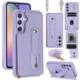 thumbnail image 1 of ELEHOLD Samsung Galaxy A14 5G Wallet Case, Flip Card Slots Magnetic Button Kickstand Function Non-Slip Wristband Crossbody Shoulder Strap for Samsung Galaxy A14 5G Fashion Leather Case,Purple, 1 of 8