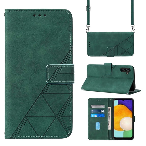 ELEHOLD for Samsung Galaxy A14 5G Wallet Case, Premium PU Leather Removable Adjustable Crossbody Shoulder Strap Magnetic Stand Card Slots Kickstand Shockproof Flip Cover Case for Women Men,Darkgreen