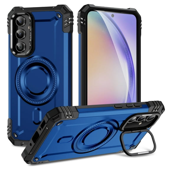 ELEHOLD for Samsung Galaxy A15 Case, Compatible with Mag safe Accessories, Strong Magnetic Military-Grade Drop Protection Invisible Kickstand Shockproof Protective Phone Case,Blue