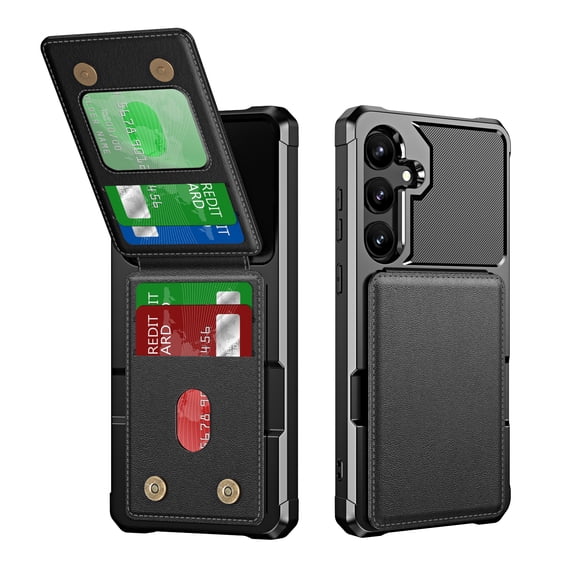 ELEHOLD for Samsung Galaxy A15 Case, PU Leather Magnetic Button Closure Credit Card Holder Slots Stand Function Wallet Shock-Absorbent Shockproof Phone Case for Samsung Galaxy A15 ,Black