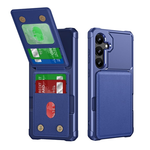 ELEHOLD for Samsung Galaxy A15 Case, PU Leather Magnetic Button Closure Credit Card Holder Slots Stand Function Wallet Shock-Absorbent Shockproof Phone Case for Samsung Galaxy A15 ,Darkblue