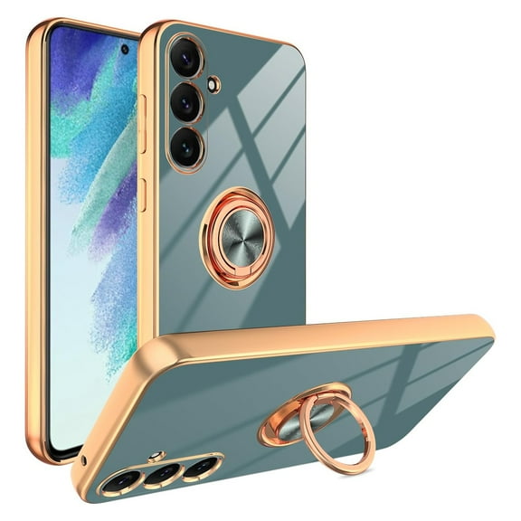 ELEHOLD for Samsung Galaxy A15 Slim Case Electroplating Frame Design All-inclusive Lens Protection Metal Ring Holder Stand Function Shockproof Lightweight Case for Galaxy A15 - Gray