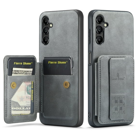 ELEHOLD for Samsung Galaxy A15 Wallet Back Case,RFID Blocking Flip Card Holders Strong Magnetism Wristband Strap Stand Function Shockproof Protective Galaxy A15 Cover,Gray