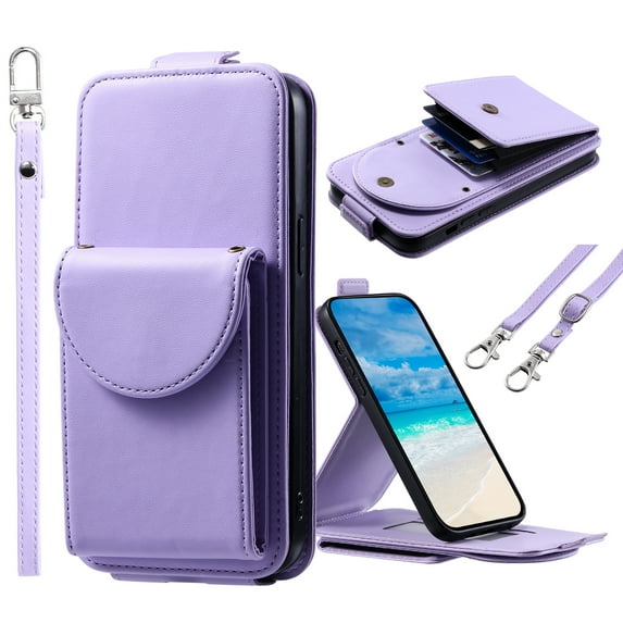 ELEHOLD for Samsung Galaxy A15 Wallet Crossbody Case Premium PU Leather Organ Card Slots Magnetic Closure Detachable Wrist Lanyard Shoulder Strap Flip Shockproof Galaxy A15 Cover,Purple