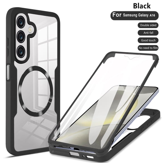 ELEHOLD for Samsung Galaxy A16 5G/4G Case with Screen Protector, Compatible with Mag safe Accessory, Built in Screen Protector Clear Full Body Protection Slim Shockproof Case,Black