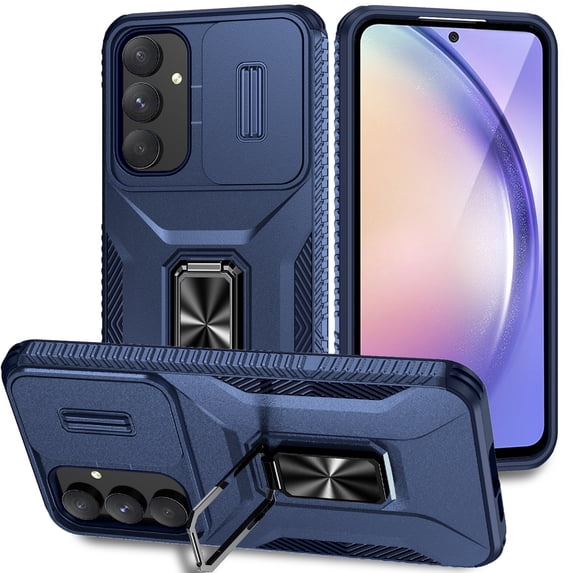 ELEHOLD for Samsung Galaxy A16 5G Case with Slide Cover Protector 360° Rotation Metal Ring Kickstand Impact-Resistant Shockproof Support Magnetic Car Mount Rugged Case ,Blue