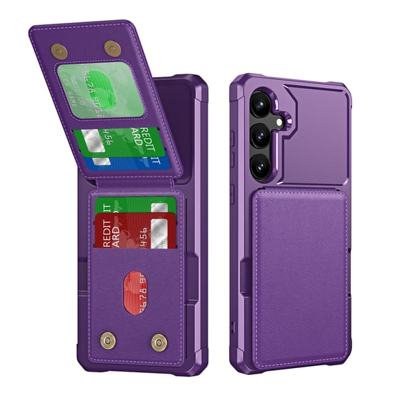 ELEHOLD for Samsung Galaxy A17 5G Case, PU Leather Magnetic Button Closure Credit Card Holder Slots Stand Function Wallet Shock-Absorbent Shockproof Phone Case for Samsung Galaxy A17 5G ,Purple