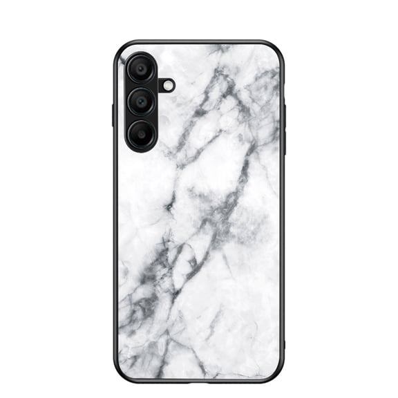 ELEHOLD For Samsung Galaxy A17 5G Shockproof Case,Rugged Tempered Glass Back Marble Pattern Reinforced Rubber Bumper Protective Cover With Lens Cover Protection,White