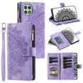 thumbnail image 1 of ELEHOLD for Samsung Galaxy A22 4G Multi-Function Wallet Case, Zipper Magnetic PU Leather Wrist Strap Card Holder Protective Wallet Stand for Women and Men Cover, purple, 1 of 5
