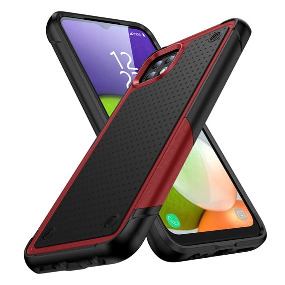 ELEHOLD for Samsung Galaxy A22 5G 2021 Fit Case, Military-Grade Dual Layer Raised Frame Screen & Camera Lens Protective Armor Hybrid PC+TPU Anti-Drop Shockproof Slim Rugged Case,Red