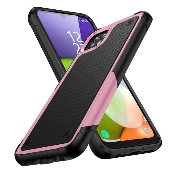 ELEHOLD for Samsung Galaxy A22 5G 2021 Fit Case, Military-Grade Dual Layer Raised Frame Screen & Camera Lens Protective Armor Hybrid PC+TPU Anti-Drop Shockproof Slim Rugged Case,Pink