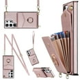 thumbnail image 1 of ELEHOLD for Samsung Galaxy A22 5G, Shockproof PU Leather Case with Rotation Ring Stand Adjustable Shoulder Strap,Card Slots Stand RFID Blocking Protective Case Cover, rosegold, 1 of 8