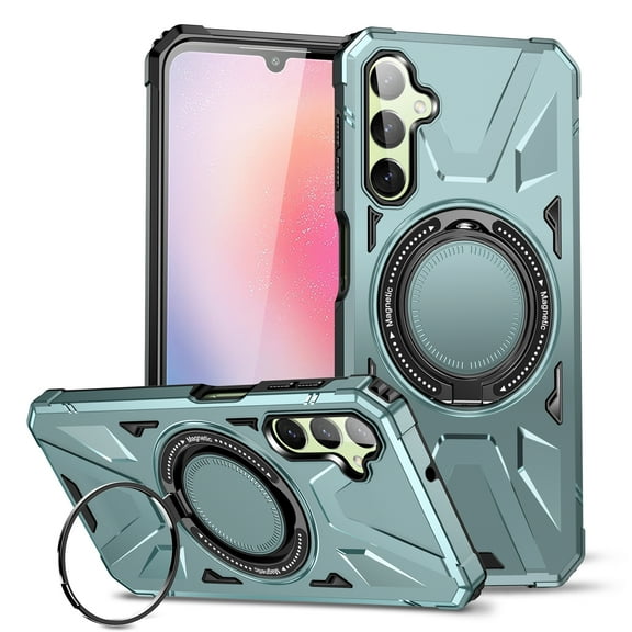 ELEHOLD for Samsung Galaxy A24 4G Case Heavy Duty Rugged Cover with 360° Rotation Foldable Ring Kickstand Support Magnetic Car Mount Mag Safe Charging Compatible Shockproof Protective Case,green