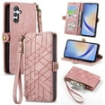 thumbnail image 1 of ELEHOLD for Samsung Galaxy A26 5G Flip Wallet Case, Shockproof Premium Vintage PU Leather Magnetic Geometric Handbag Zipper Pocket Card Holders Kickstand Wrist Strap, Pink, 1 of 10