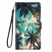 ELEHOLD for Samsung Galaxy A32 5G Credit Card Wallet Case, Shockproof Drop Protection Wireless Charging Vegan PU Leather Magnetic Adjustable Stand Cover with Wrist Strap, Summer