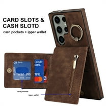 ELEHOLD For Samsung Galaxy A32 5G, Wallet Case with Card Slot Holder,RFID Blocking,Built-in 360°Rotating Ring Kickstand Zipper Retro Purse Shockproof Case Cover, brown