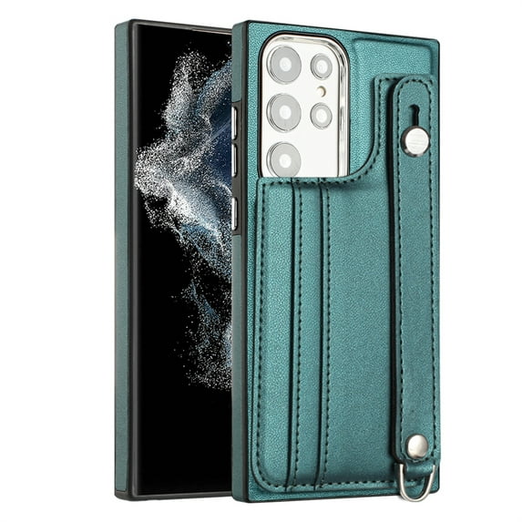 ELEHOLD for Samsung Galaxy A32 5G, Wallet Case with Credit Card Slots,Rugged Hybrid Shockproof PU Leather Wristband Kickstand Anti-Scratch Case Cover, green