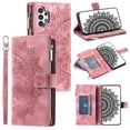 thumbnail image 1 of ELEHOLD for Samsung Galaxy A32 5G Wallet Case Embossed Pattern PU Leather Card Slots Zipper Pocket Stand Function Magnetic Clasp Lanyard Adjustable Shoulder Strap,Pink, 1 of 7