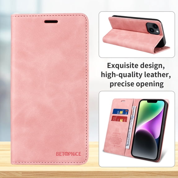 ELEHOLD for Samsung Galaxy A32 5G Wallet Case with RFID Blocking, PU Leather Flip Folio Card Holders RFID Blocking Kickstand Shockproof TPU Inner Shell Phone Cover for Women Men, pink