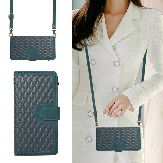 ELEHOLD for Samsung Galaxy A32 5G Wallet Case, Shockproof 9 Card Slots Detachable Adjustable Crossbody Necklace Lanyard Shoulder Strap Zipper Magnetic Leather Case, Green