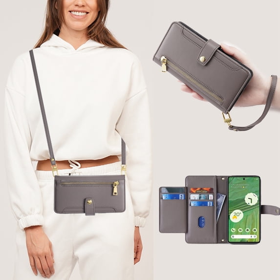 ELEHOLD for Samsung Galaxy A33 5G Wallet Case Crossbody, Zipper Phone Case with Card Holder Large Capacity Wrist Strap Leather Purse Cover for Women Men for Samsung Galaxy A33 5G,Gray