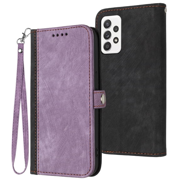 ELEHOLD for Samsung Galaxy A33 5G Wallet Case with Detachable Wrist Strap Handbag, Luxury PU Leather Flip Soft TPU Built-in Magnetic Card Slots Kickstand Function Shockproof Protective Case,Purple