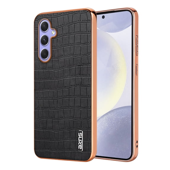 ELEHOLD for Samsung Galaxy A34 5G Case,Compatible with MagSafe Luxury PU Leather Embossed Crocodile Pattern Plating Edge Shockproof Full Protection Case for Samsung Galaxy A34 5G,Black