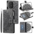 thumbnail image 1 of ELEHOLD for Samsung Galaxy A34 5G Multi-Function Wallet Case, Zipper Magnetic PU Leather Wrist Strap Card Holder Protective Wallet Stand for Women and Men Cover, gray, 1 of 5