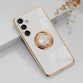 thumbnail image 1 of ELEHOLD for Samsung Galaxy A34 5G Slim Case Electroplating Frame Design All-inclusive Lens Protection Metal Ring Holder Stand Function Shockproof Lightweight Case for Galaxy A34 5G - White, 1 of 9