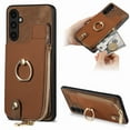thumbnail image 1 of ELEHOLD for Samsung Galaxy A34 5G Zipper Wallet Case with Back Card Holders Metal Ring Holder Kickstand Function Leather Shockproof Card Wallet Case for Women Men,brown, 1 of 8