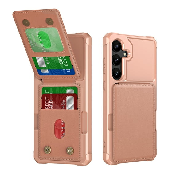 ELEHOLD for Samsung Galaxy A35 Case, PU Leather Magnetic Button Closure Credit Card Holder Slots Stand Function Wallet Shock-Absorbent Shockproof Phone Case for Samsung Galaxy A35 ,Rosegold